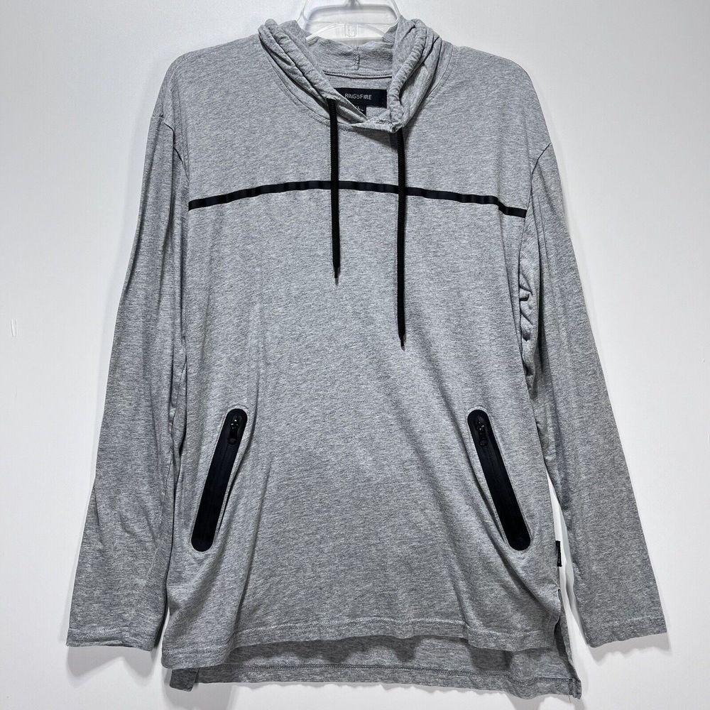 Ring Of Fire Mens Shirt Size L Gray Pullover Hoodie Pockets Outdoorsy sweatshirt